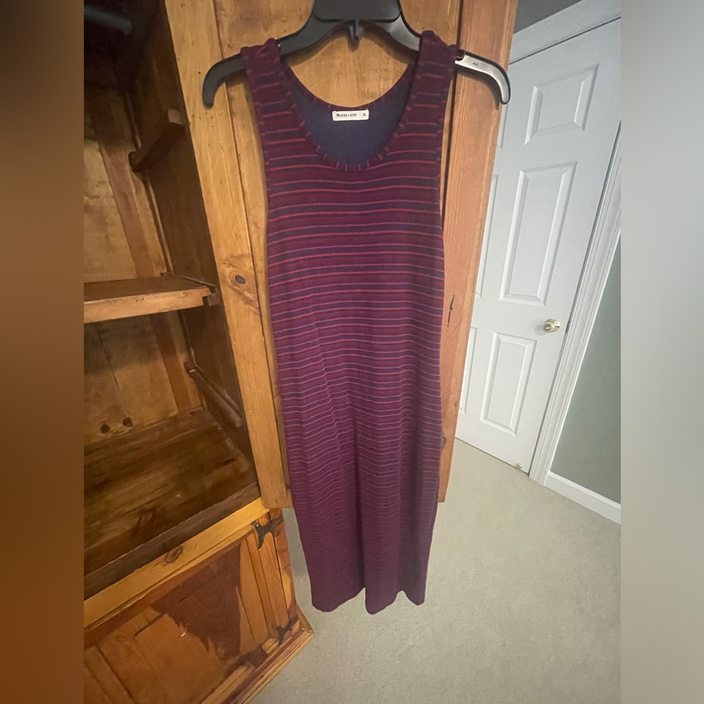 Women's Marine Layer Lexi Daytime Midi Dress - Navy & Burgundy Striped S…
